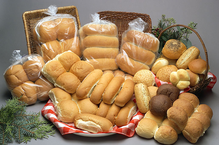 Assorted buns and rolls displayed in the bakery section at Super One Foods.